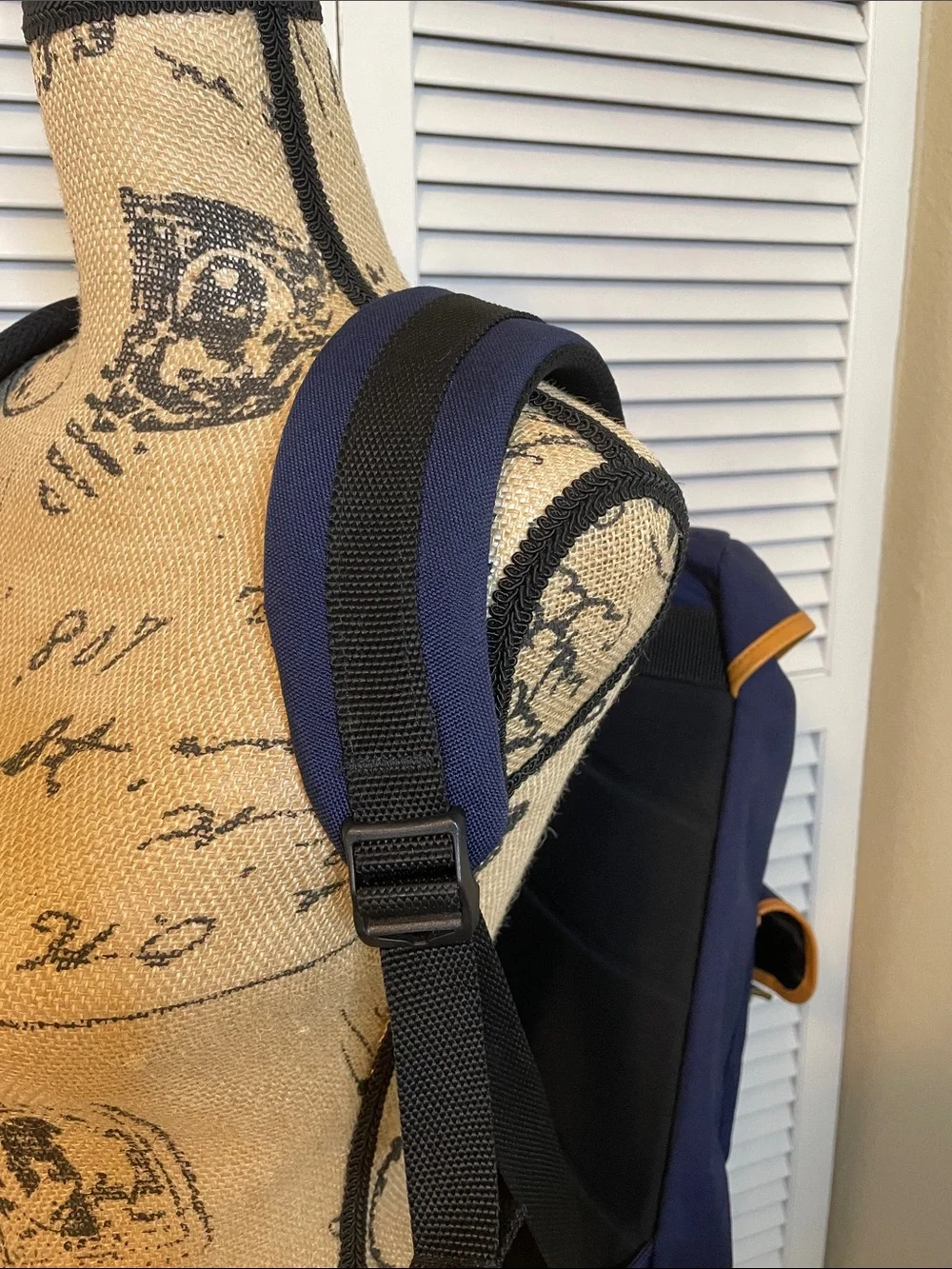 L.L. Bean Navy Backpack with Tan Leather Trim and Front Pockets